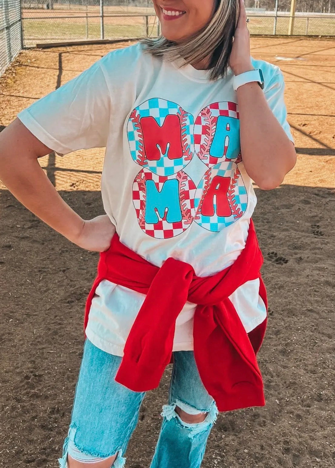 Mama checkered Baseball Tee