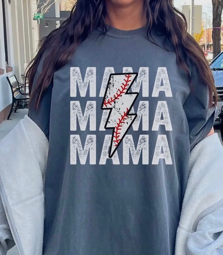 Mama Lightning Bolt Tee – Grey