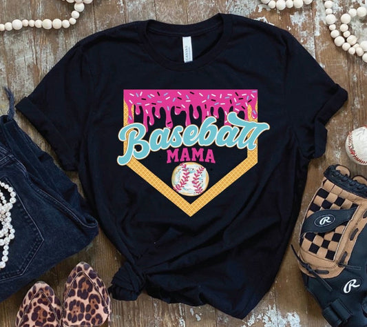 Baseball Mama Ice Cream Drip Tee