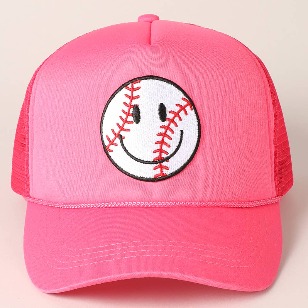 Baseball Happy Face Foam Mesh Back Trucker Hat