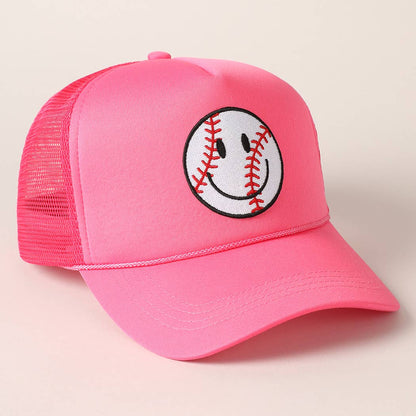 Baseball Happy Face Foam Mesh Back Trucker Hat
