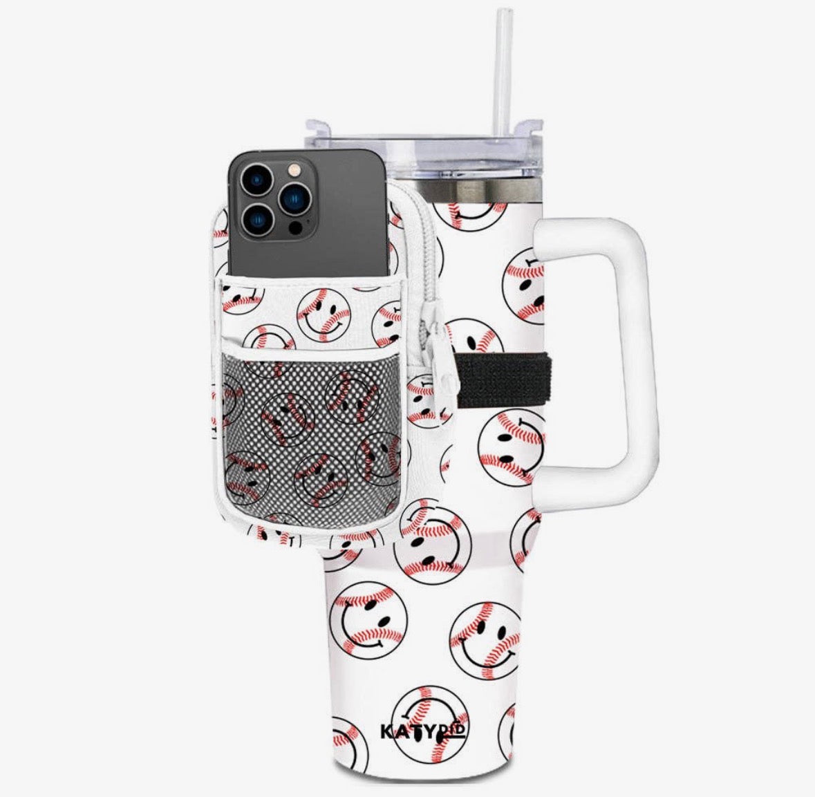 Baseball Happy Face Zipper Pouch Tumbler Fanny Pack