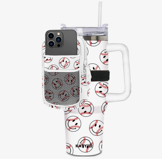 Baseball Happy Face Zipper Pouch Tumbler Fanny Pack