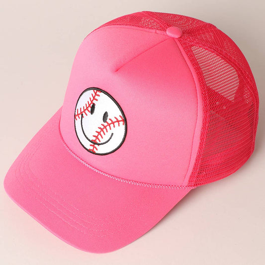 Baseball Happy Face Foam Mesh Back Trucker Hat