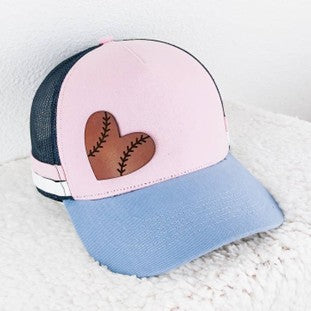 Women’s Trucker Hat with Leather Baseball Heart Patch